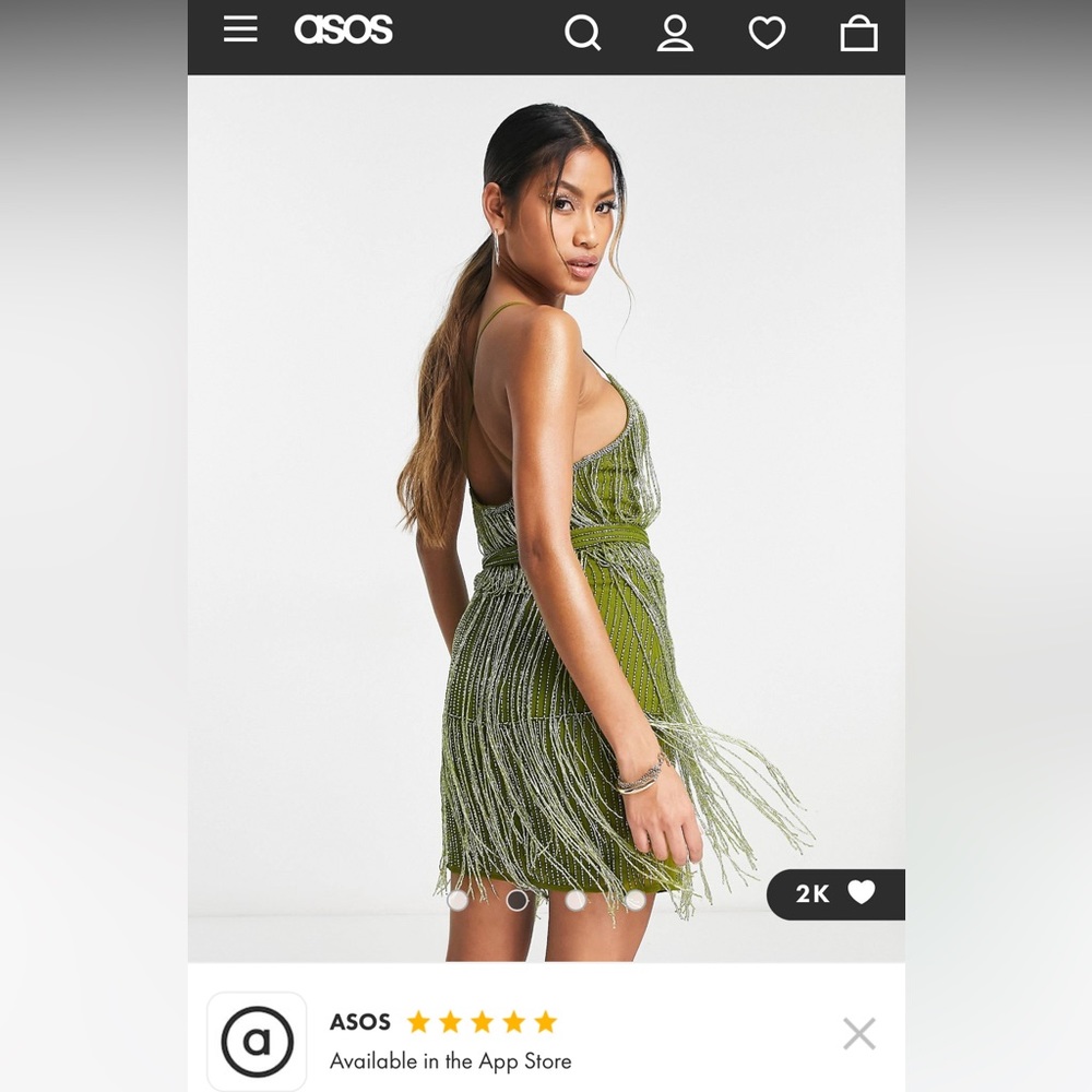 ASOS DESIGN embellished fringe mini dress with tie waist detail in lime